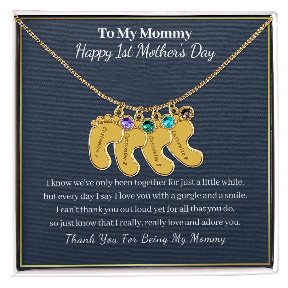 To My Mommy "Happy First Mother's Day"-Baby Feet Necklace