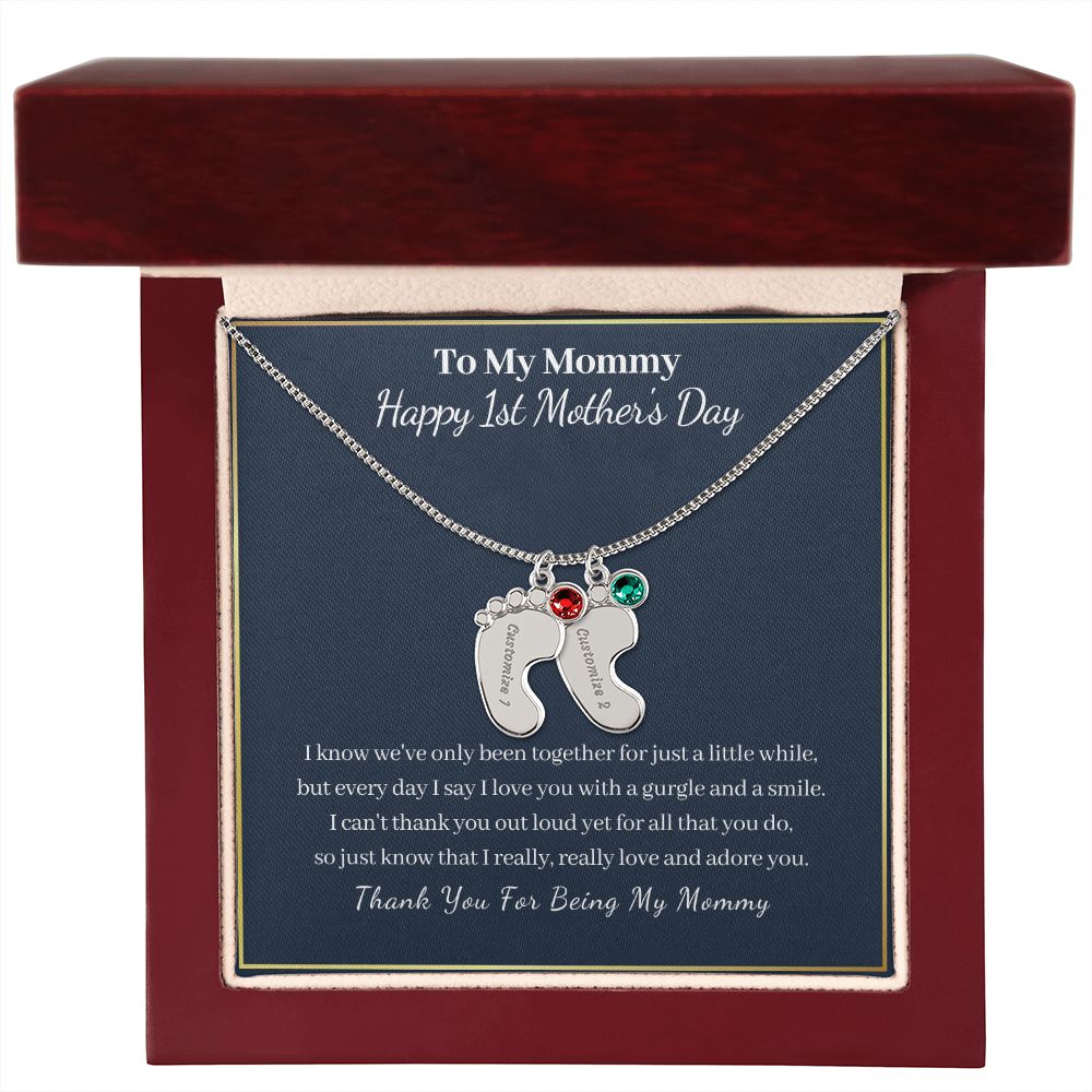 To My Mommy "Happy First Mother's Day"-Baby Feet Necklace