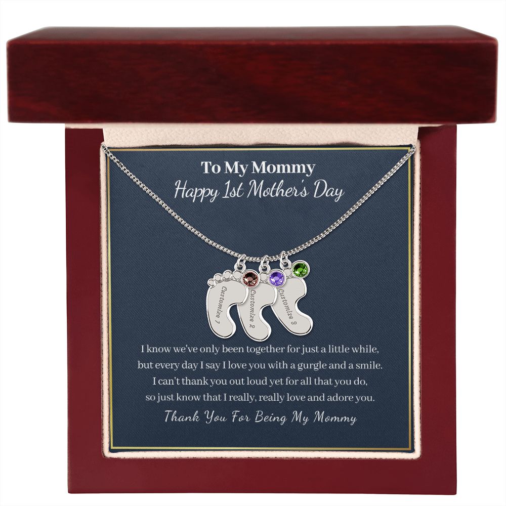 To My Mommy "Happy First Mother's Day"-Baby Feet Necklace
