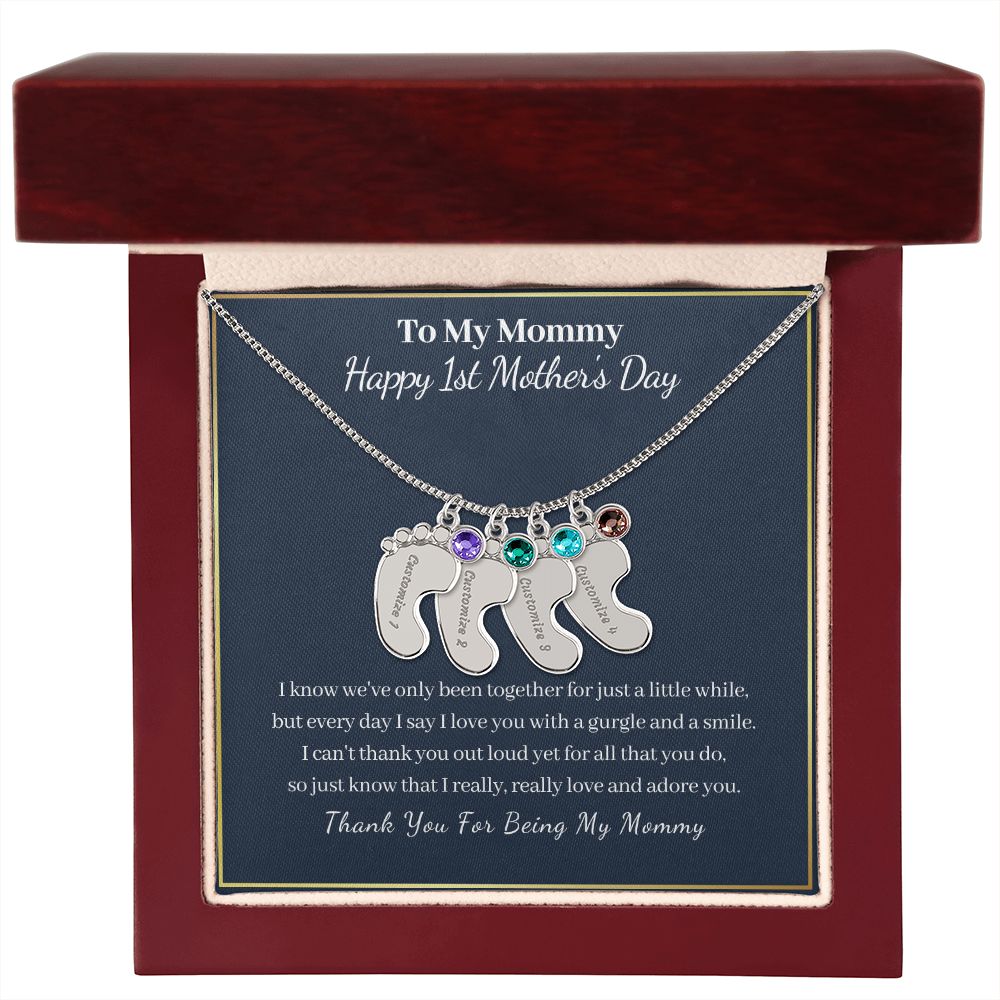 To My Mommy "Happy First Mother's Day"-Baby Feet Necklace