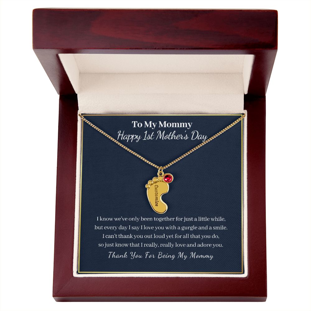 To My Mommy "Happy First Mother's Day"-Baby Feet Necklace