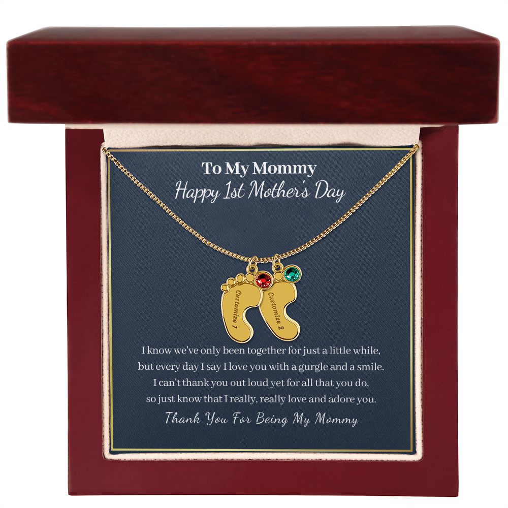 To My Mommy "Happy First Mother's Day"-Baby Feet Necklace