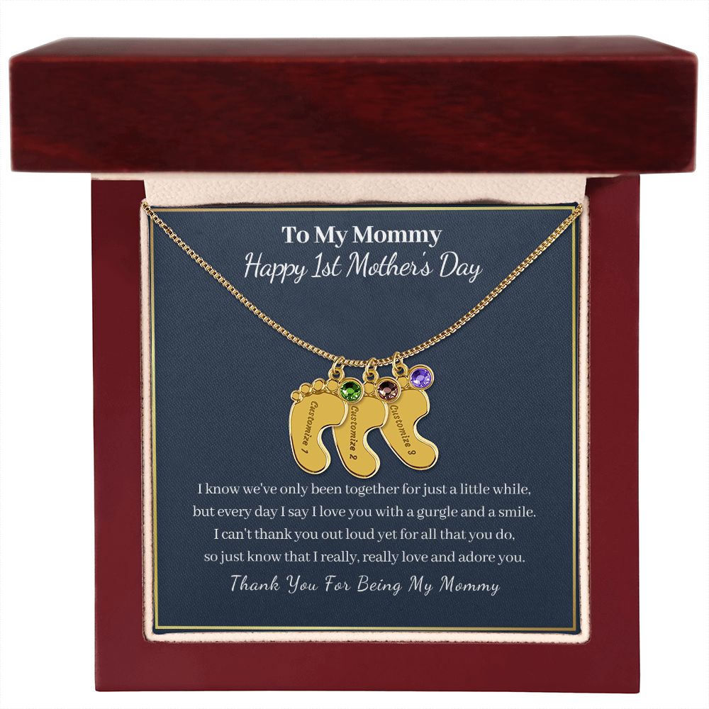 To My Mommy "Happy First Mother's Day"-Baby Feet Necklace
