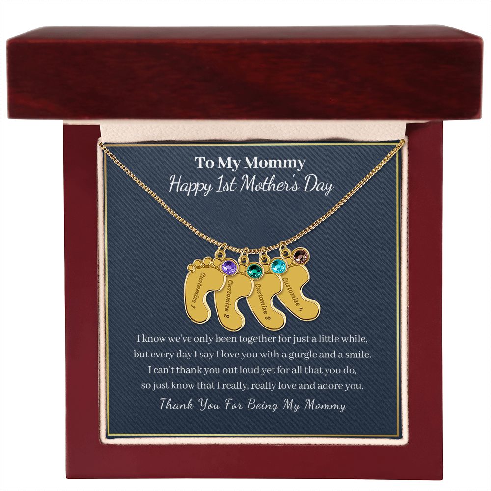 To My Mommy "Happy First Mother's Day"-Baby Feet Necklace