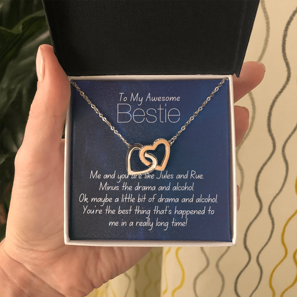 To My Awesome Bestie-"We're Like Jules and Rue" Hearts Necklace