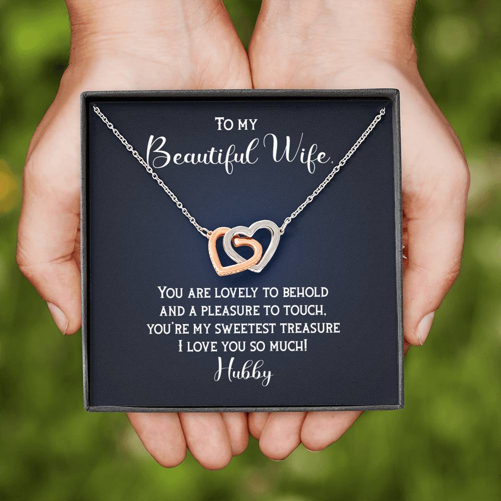 To My Beautiful Wife-"Sweetest Treasure" Hearts Necklace