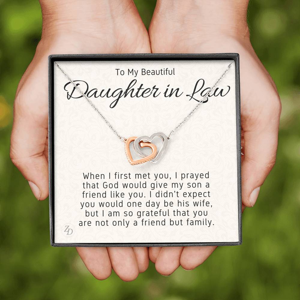 To My Daughter in Law-"God Sent You" Hearts Necklace