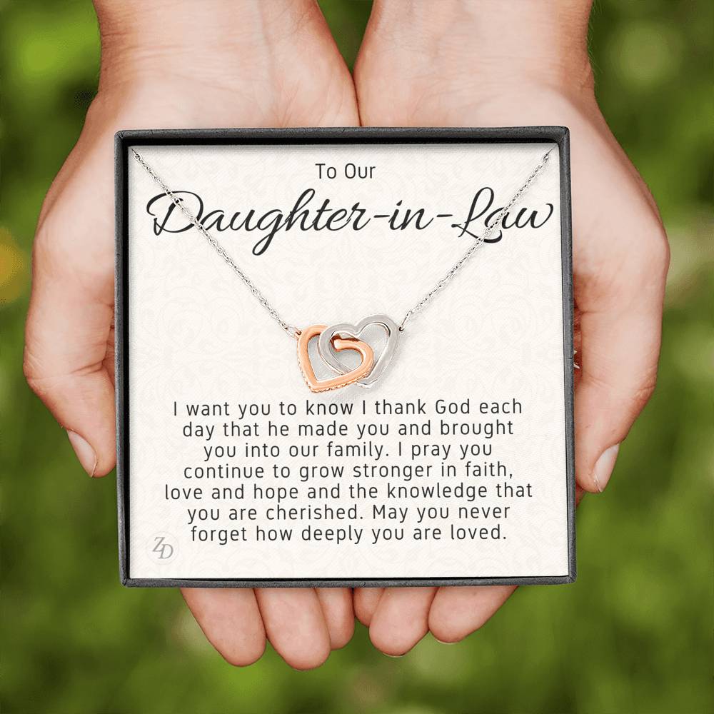 To My Daughter in Law-"You're Family" Hearts Necklace