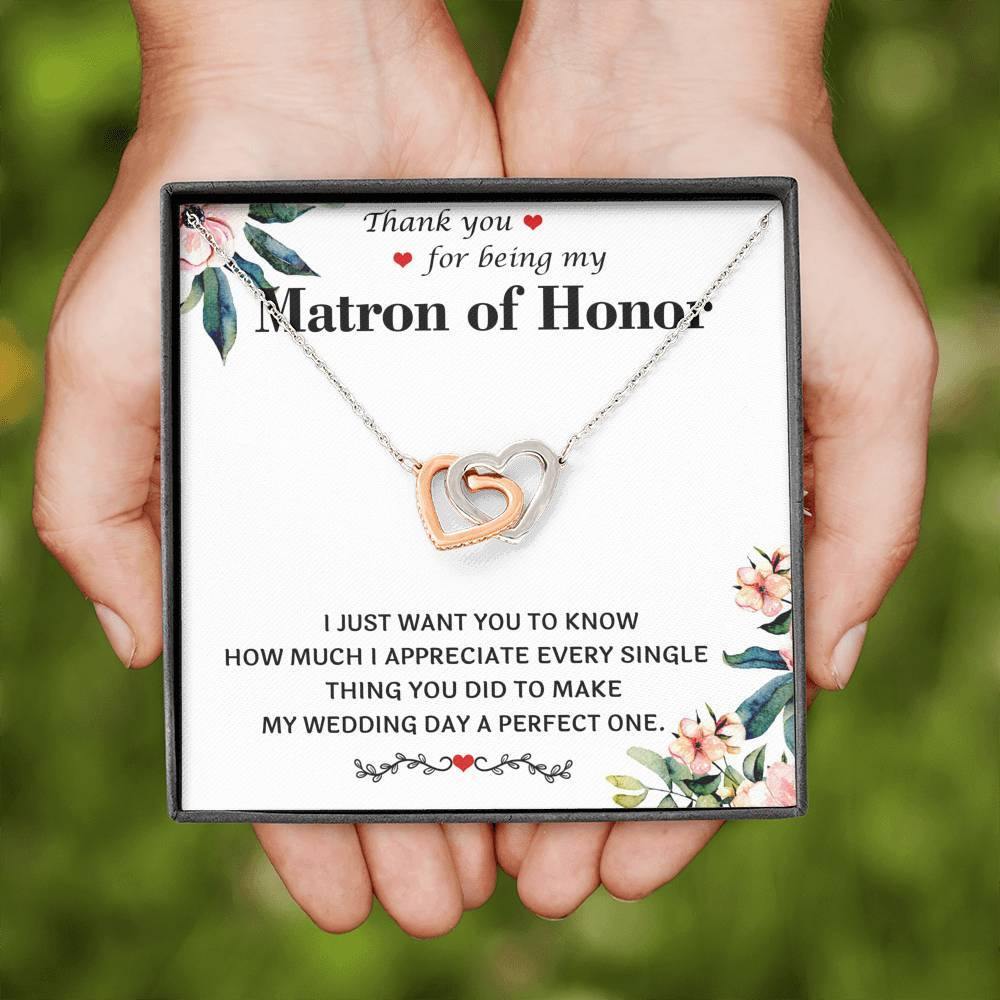"Thank You for Being My Matron of Honor" Hearts Necklace