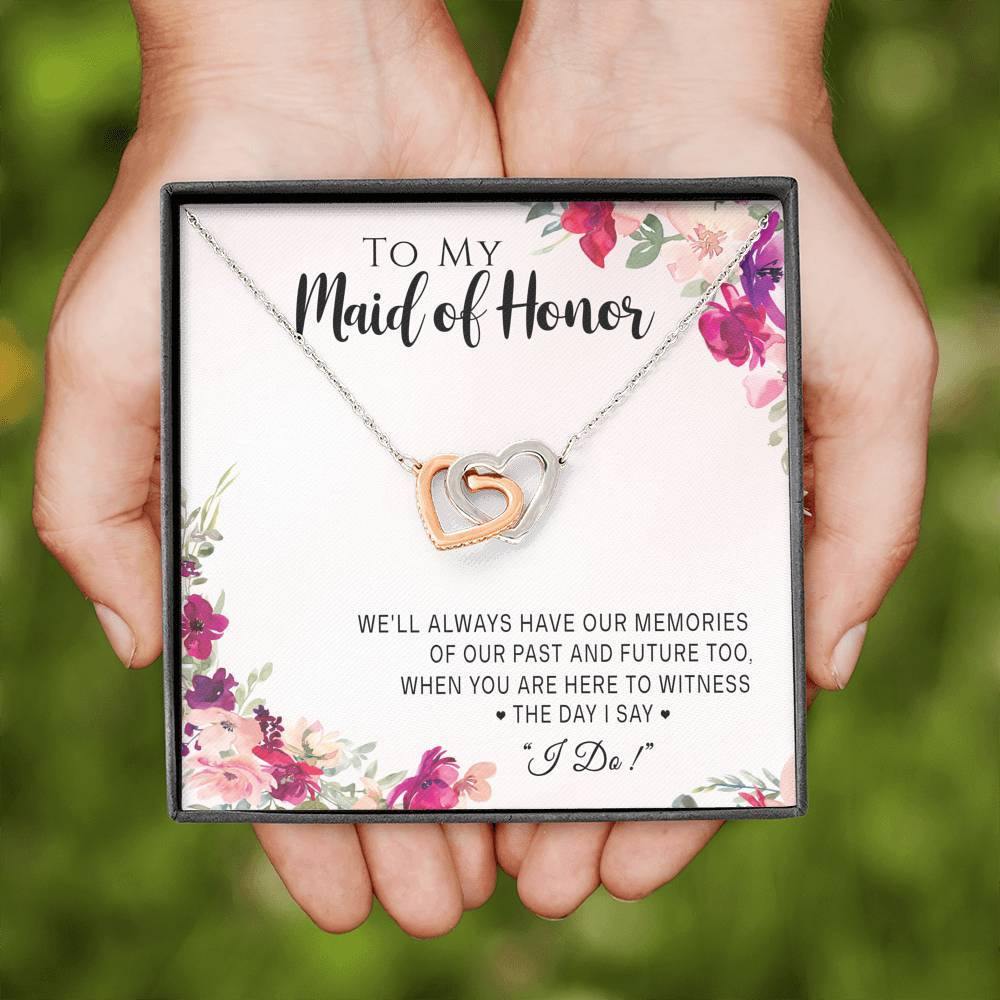 "Wedding Memories with My Maid of Honor" Hearts Necklace