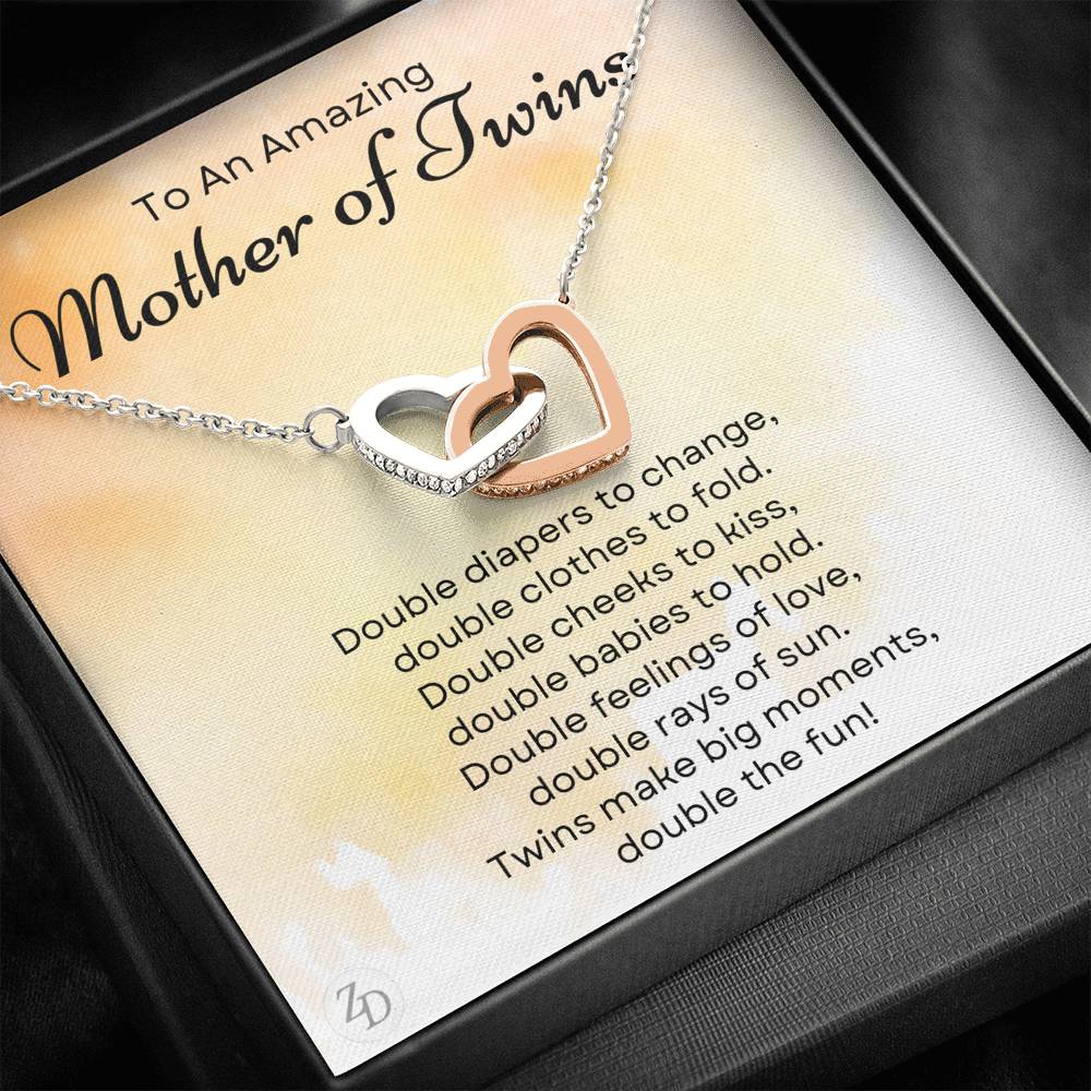 Mother of Twins-"Double Bundles of Joy" Hearts Necklace