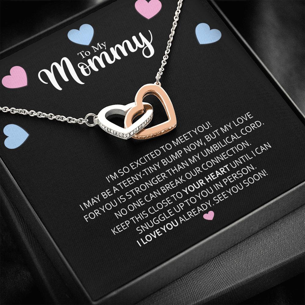 To My Mommy-"So Excited to Meet You" Hearts Necklace