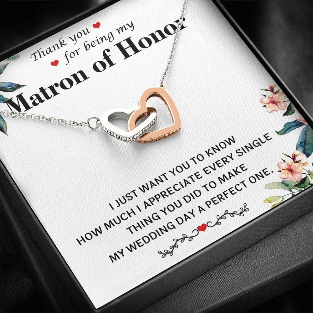 "Thank You for Being My Matron of Honor" Hearts Necklace