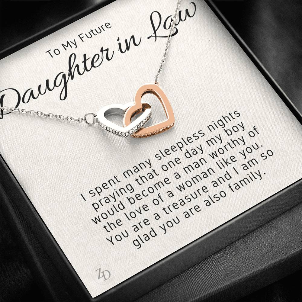 To My Daughter in Law-"You are a Treasure" Hearts Necklace
