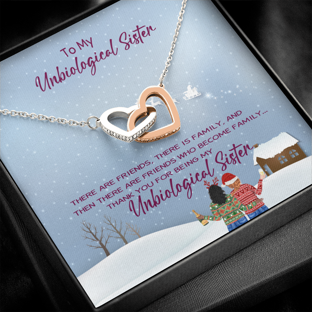 To My Unbiological Sister-"You Are Family" Hearts Necklace