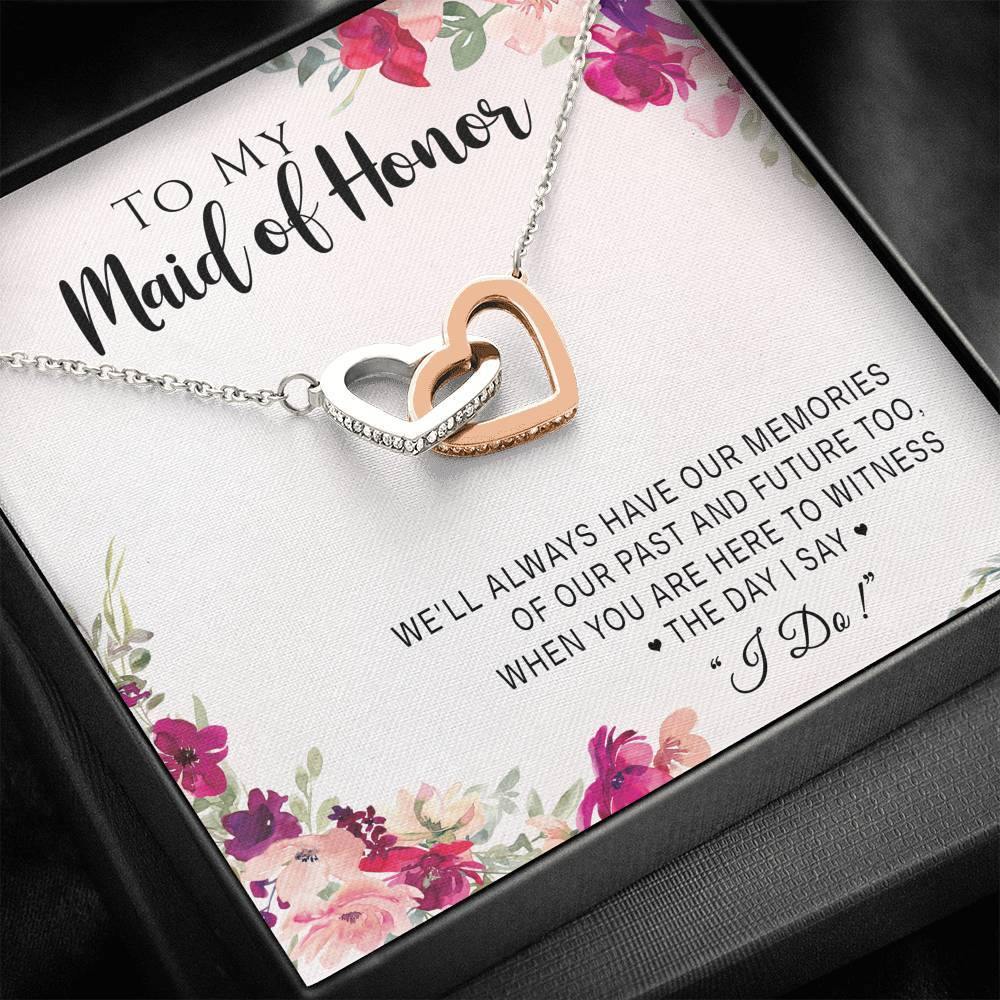 "Wedding Memories with My Maid of Honor" Hearts Necklace