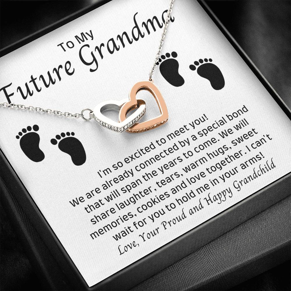 To My Future Grandma-"Excited to Meet You" Hearts Necklace