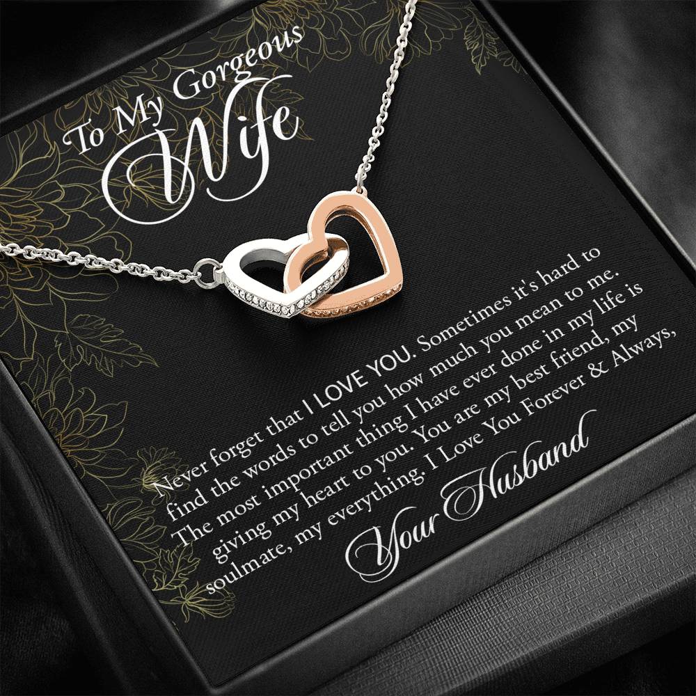 To My Gorgeous Wife-"My Heart Belongs to You" Hearts Necklace