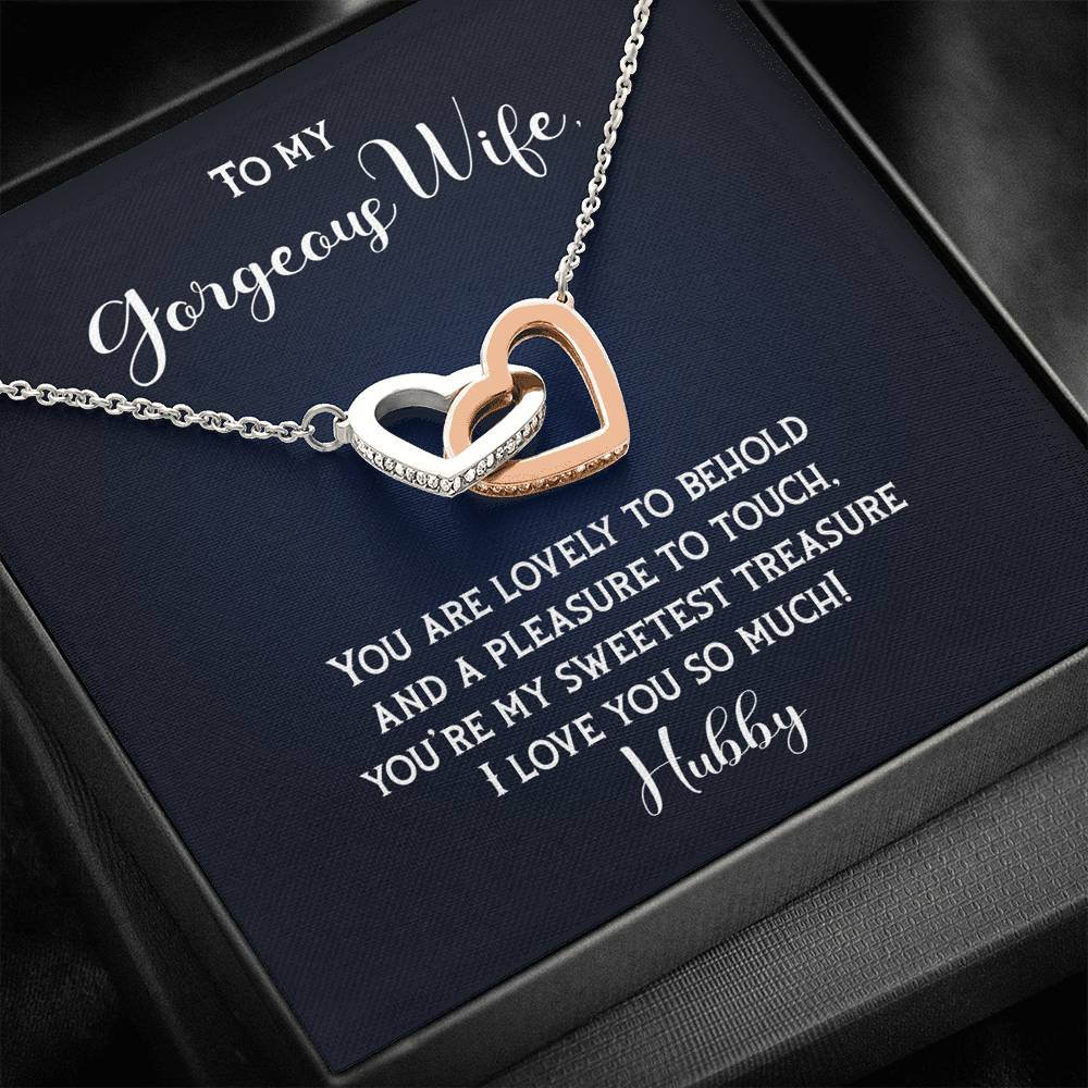 To My Gorgeous Wife-"Sweetest Treasure" Hearts Necklace