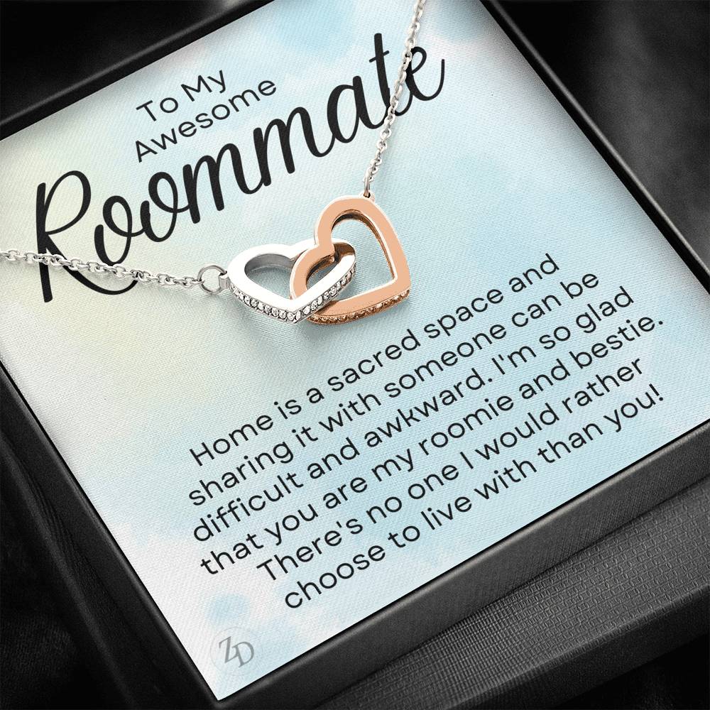 To My Awesome Roommate-"Roommate and Bestie" Hearts Necklace