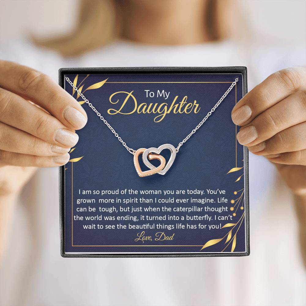 To My Daughter-"I Am Proud of You" Hearts Necklace