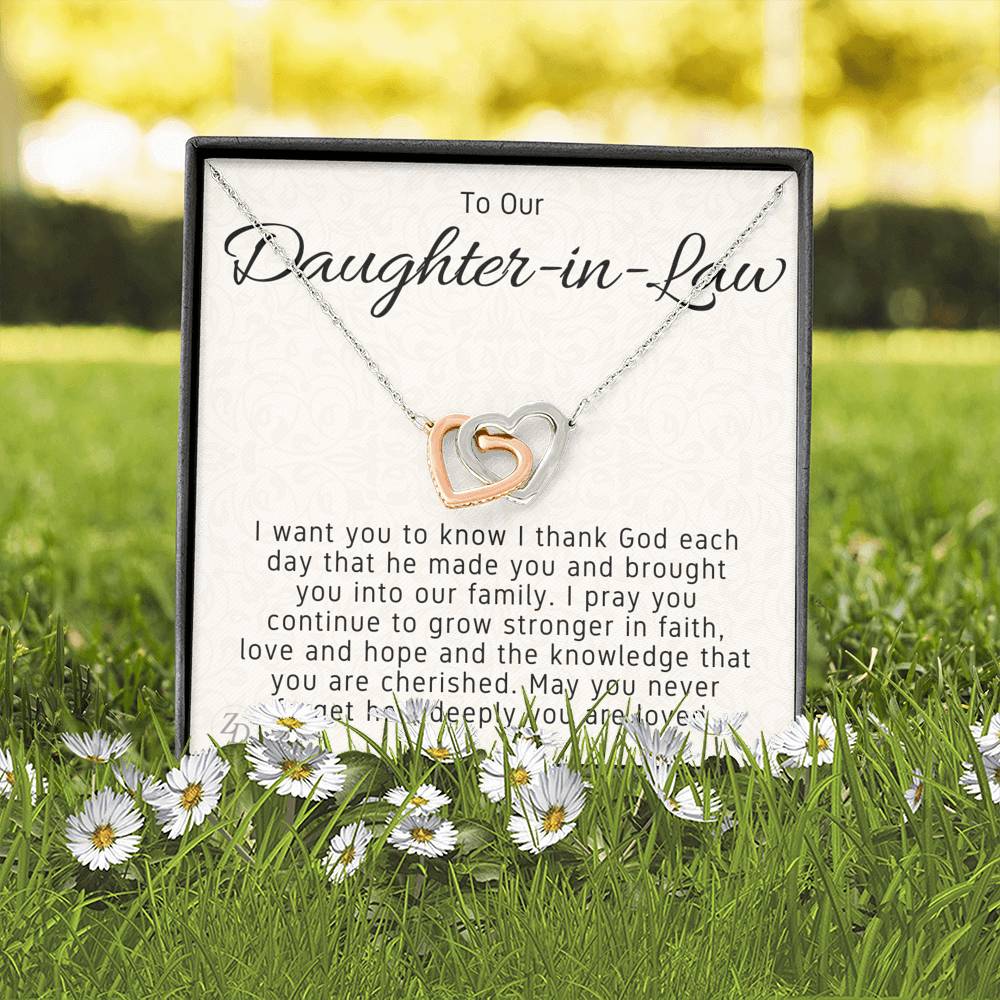 To My Daughter in Law-"You're Family" Hearts Necklace