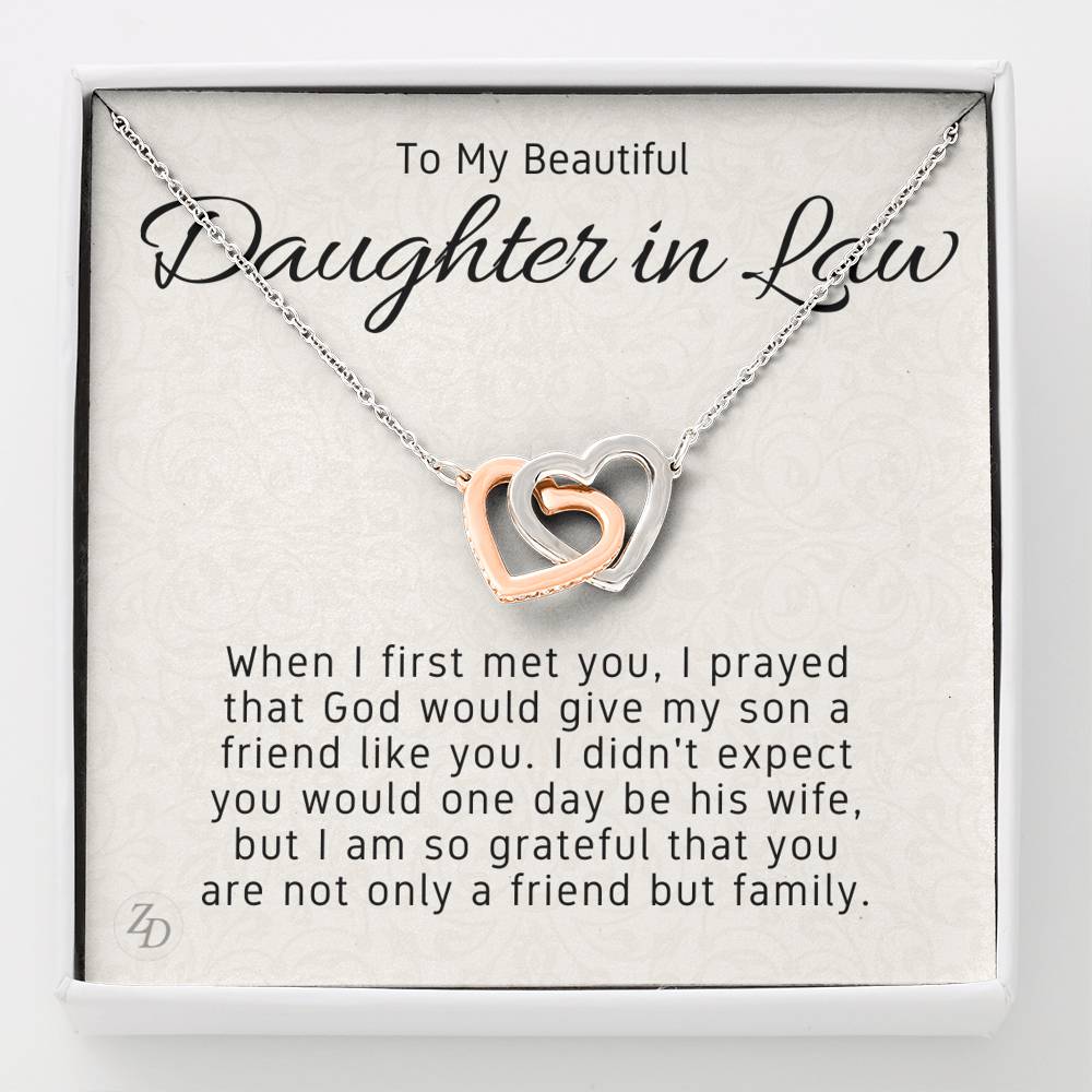 To My Daughter in Law-"God Sent You" Hearts Necklace