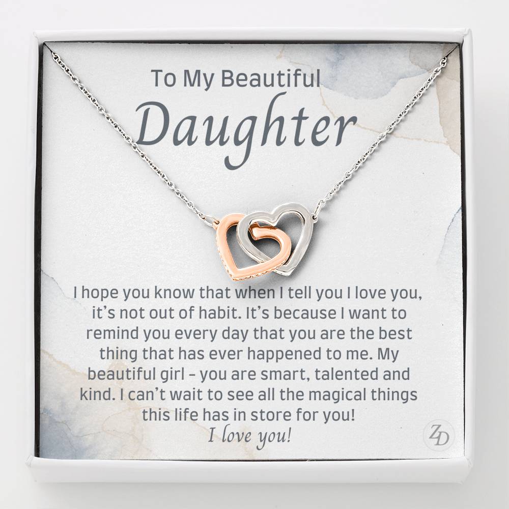 To My Beautiful Daughter-"I Love You" Hearts Necklace