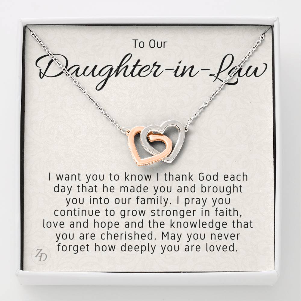 To My Daughter in Law-"You're Family" Hearts Necklace