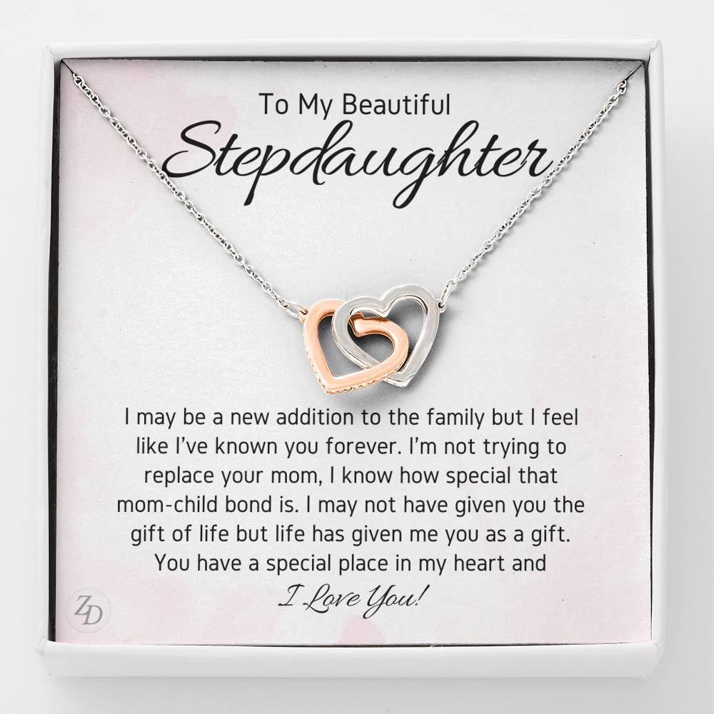To My Stepdaughter-"In My Heart" Hearts Necklace