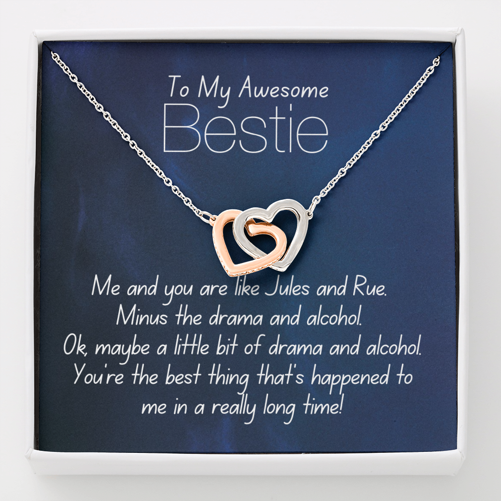 To My Awesome Bestie-"We're Like Jules and Rue" Hearts Necklace