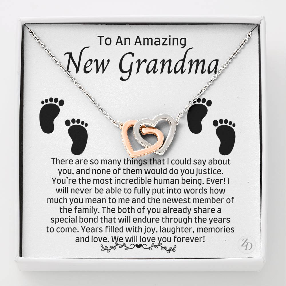 To An Amazing New Grandma-"Special Bond" Hearts Necklace