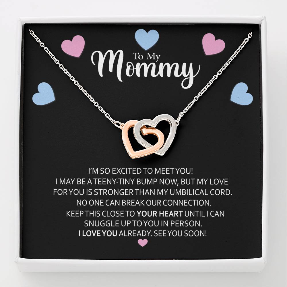 To My Mommy-"So Excited to Meet You" Hearts Necklace