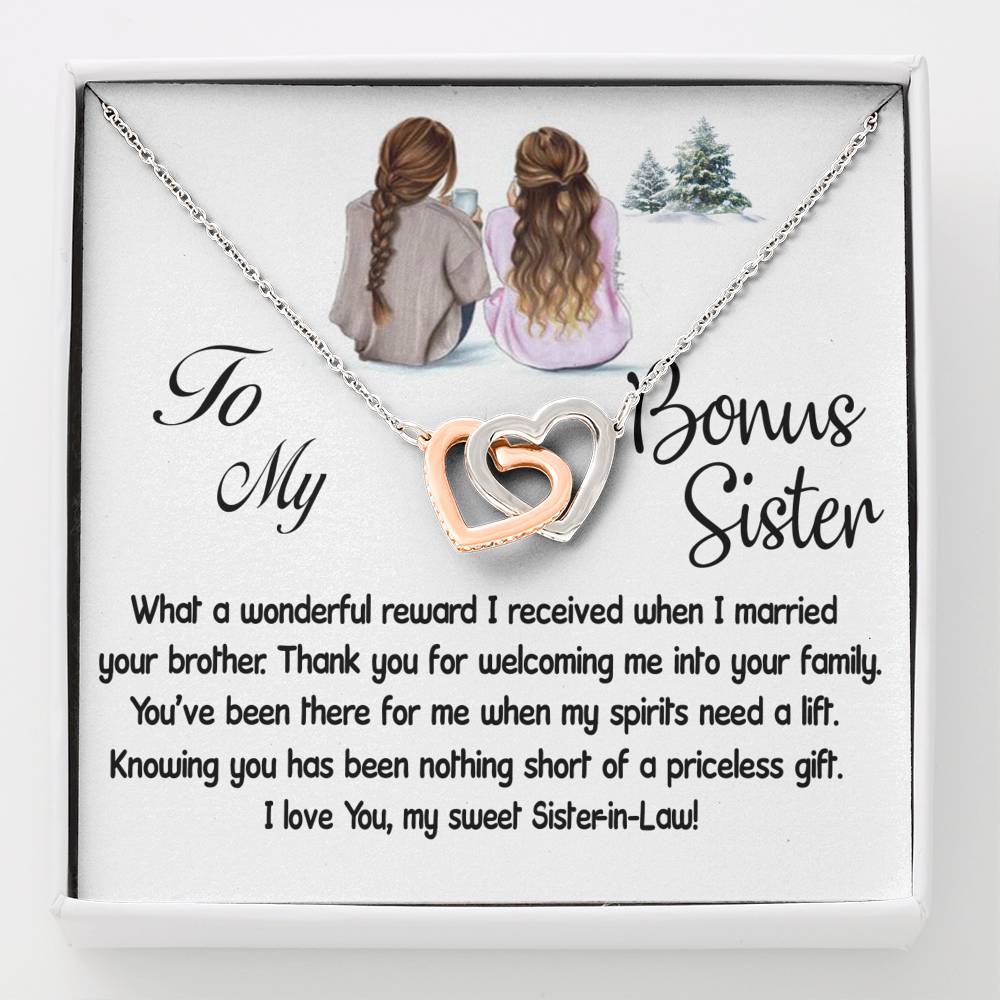 To My Bonus Sister-"Wonderful Reward" Hearts Necklace