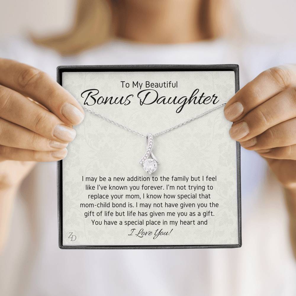 To My Bonus Daughter-"You Are a Gift" Alluring Necklace - Zaya Designs
