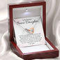 To My Bonus Daughter-"In My Heart" Hearts Necklace (mahogany box)