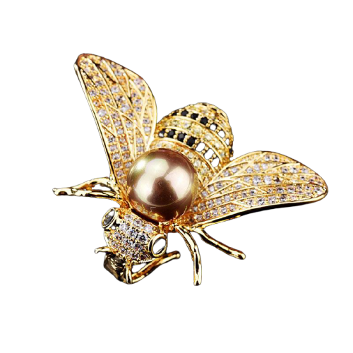 Delicate Little Bee Brooch- gold pearl