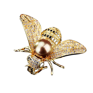 Delicate Little Bee Brooch- gold pearl