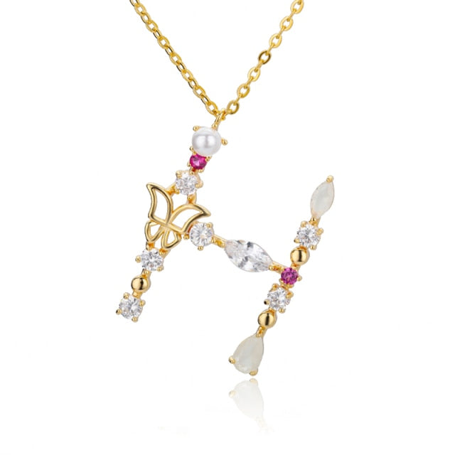 Initial Zircon Butterfly Pearl - Zaya Designs