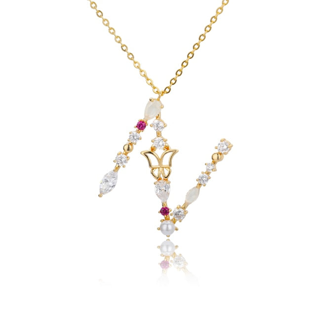 Initial Zircon Butterfly Pearl - Zaya Designs