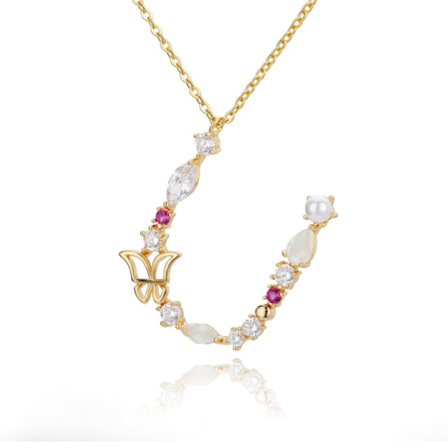 Initial Zircon Butterfly Pearl - Zaya Designs