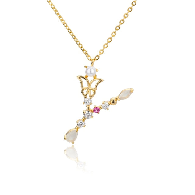 Initial Zircon Butterfly Pearl - Zaya Designs