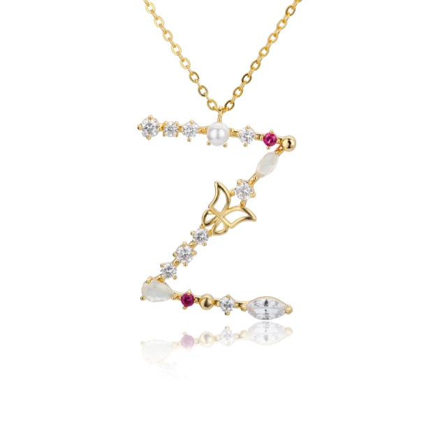 Initial Zircon Butterfly Pearl - Zaya Designs